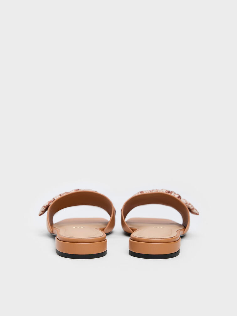 Tayari Leather Printed-Strap Slide Sandals, Caramel, hi-res