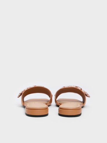 Tayari Leather Printed-Strap Slide Sandals, Caramel, hi-res