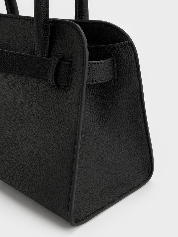 Aubrielle Belted Tote Bag, Black, hi-res