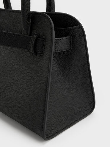 Aubrielle Belted Tote Bag, Black, hi-res