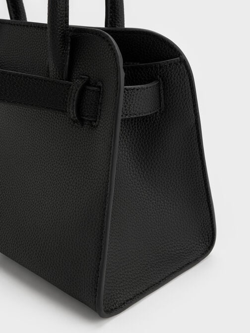 Aubrielle Belted Tote Bag, Black, hi-res