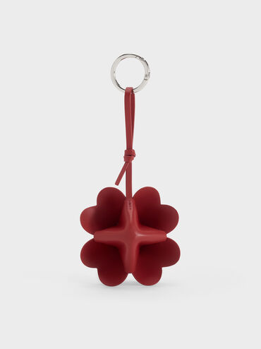 Four-Leaf Clover Heart Charm, Tomato Red, hi-res