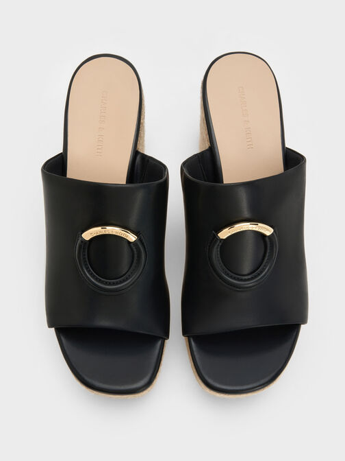 Metallic-Accent Espadrille Wedges, Black, hi-res