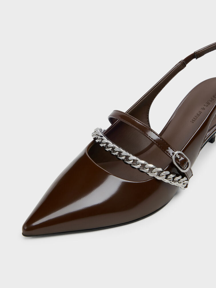 حذاء جورجي ذو الكعب الصغير المفتوح من الخلف والمزين بسلسلة, بني داكن, hi-res