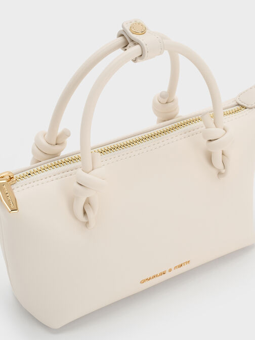 حقيبة توت بحمالة يد مزينة بعقدة, كريمي, hi-res