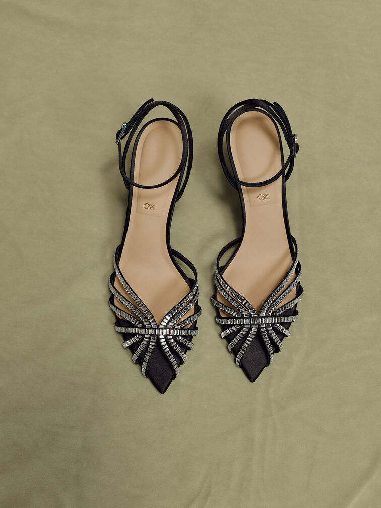 صندل جايلين جيم ذو الكعب العالي المفتوح من الأمام, أسود خشن, hi-res