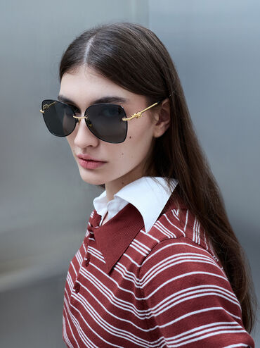 نظارات شمسية بتصميم فراشة عقدة السمور, أسود, hi-res