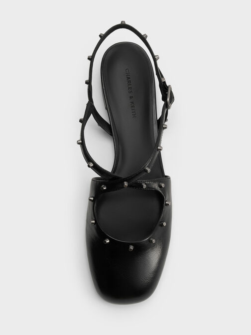 Studded Crossover Slingback Flats, Black, hi-res