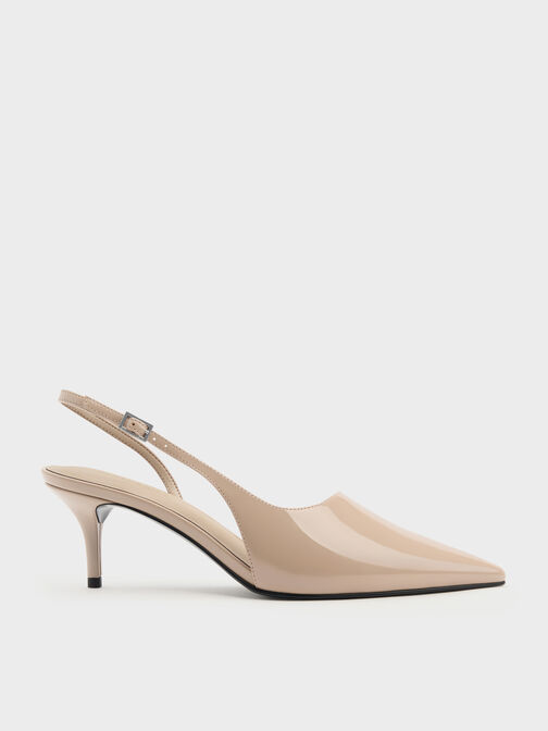 Patent Pointed Slingback Pumps, Taupe, hi-res
