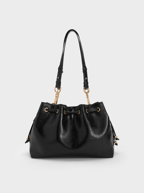 Moxie Drawstring Bucket Bag, Black, hi-res