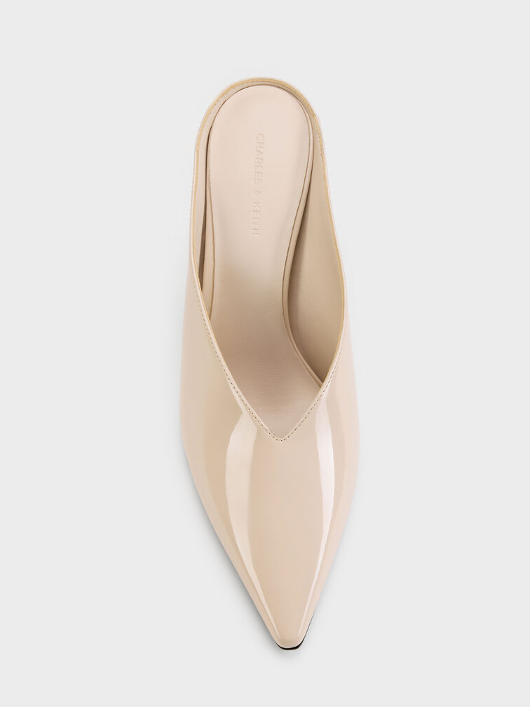 Patent Pointed Heeled Mules, Nude, hi-res