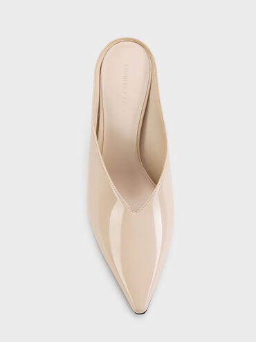 Patent Pointed Heeled Mules, Nude, hi-res