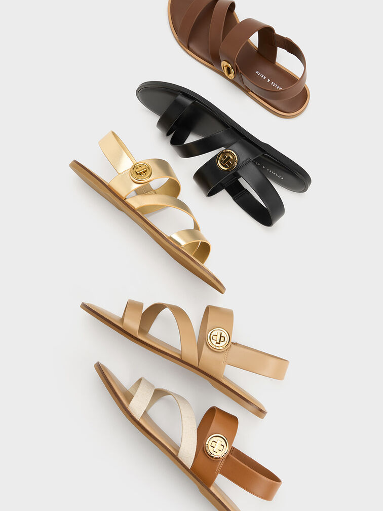 صندل يارا بأحزمة عريضة أنيقة مع قفل دوّار, كراميل, hi-res