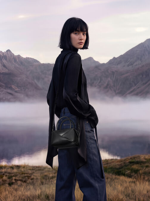 Midori Geometric Bowling Bag, Jet Black, hi-res