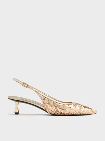 أحذية روثي سلينغ باك بكعب (بامبس) مزينة بالترتر, ذهبي, hi-res