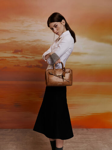 Mini Delfina Belted Tote Bag, Distressed Tan, hi-res