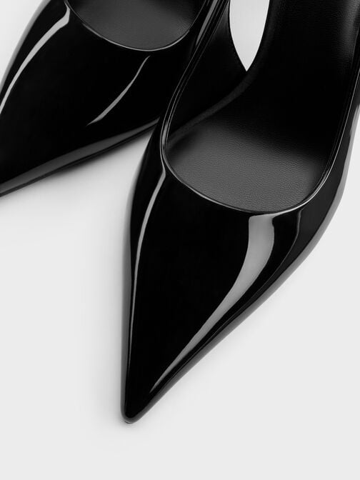 Patent Pointed Slingback Pumps, Black Patent, hi-res