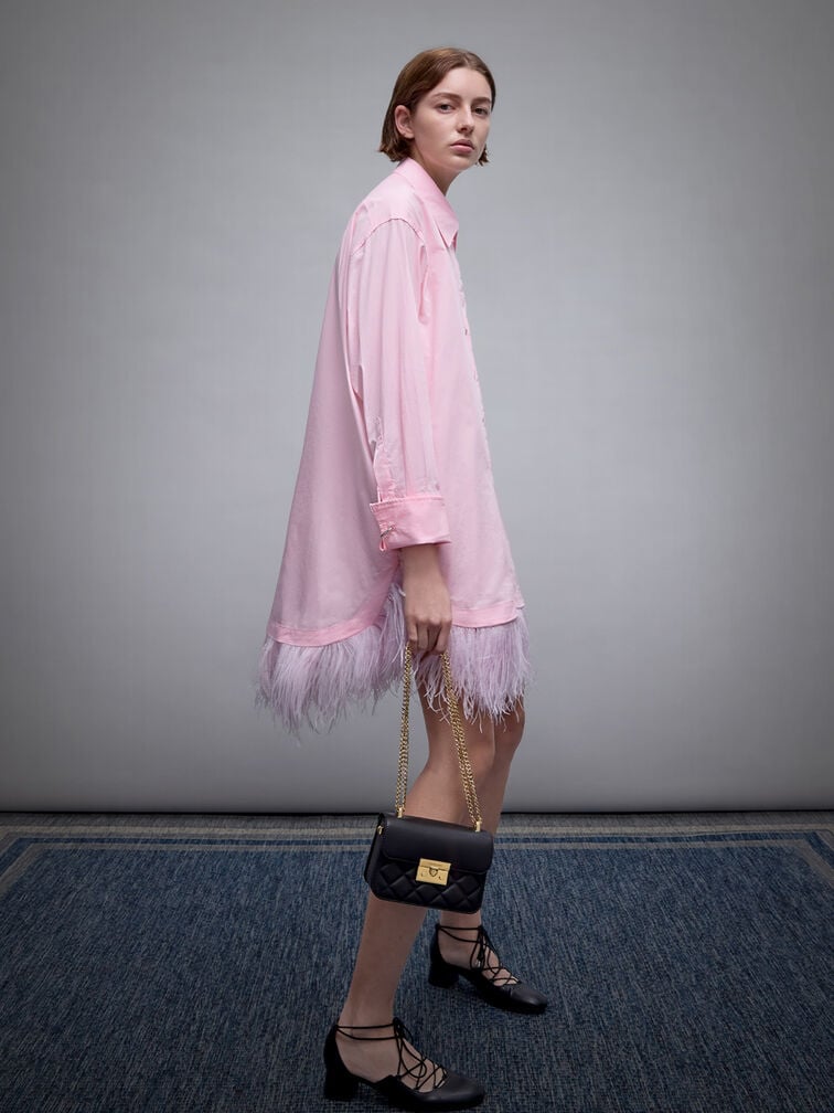 حقيبة ألفا بتصميم مبطن ومقبض على شكل سلسلة, أسود, hi-res