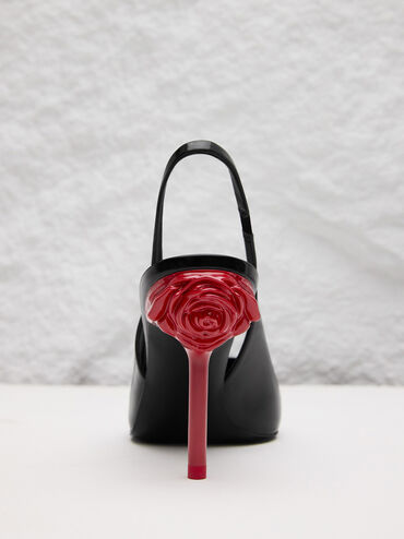 Flor Rose-Heel Slingback Pumps, Black Boxed, hi-res