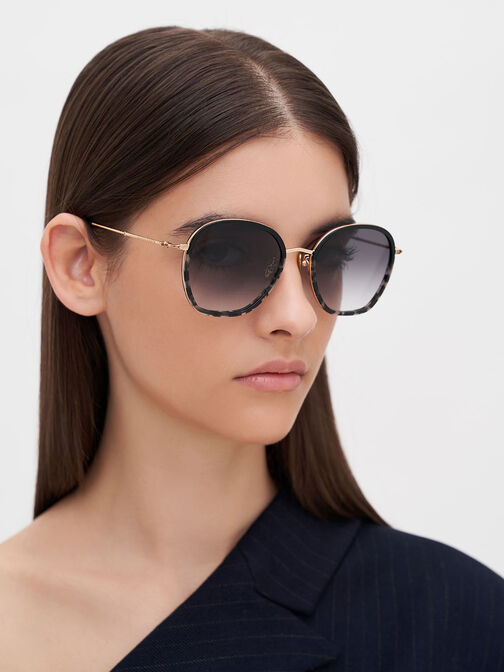 نظارات شمسية بإطار سلكي من الأسيتات المعاد تدويره, أسود, hi-res