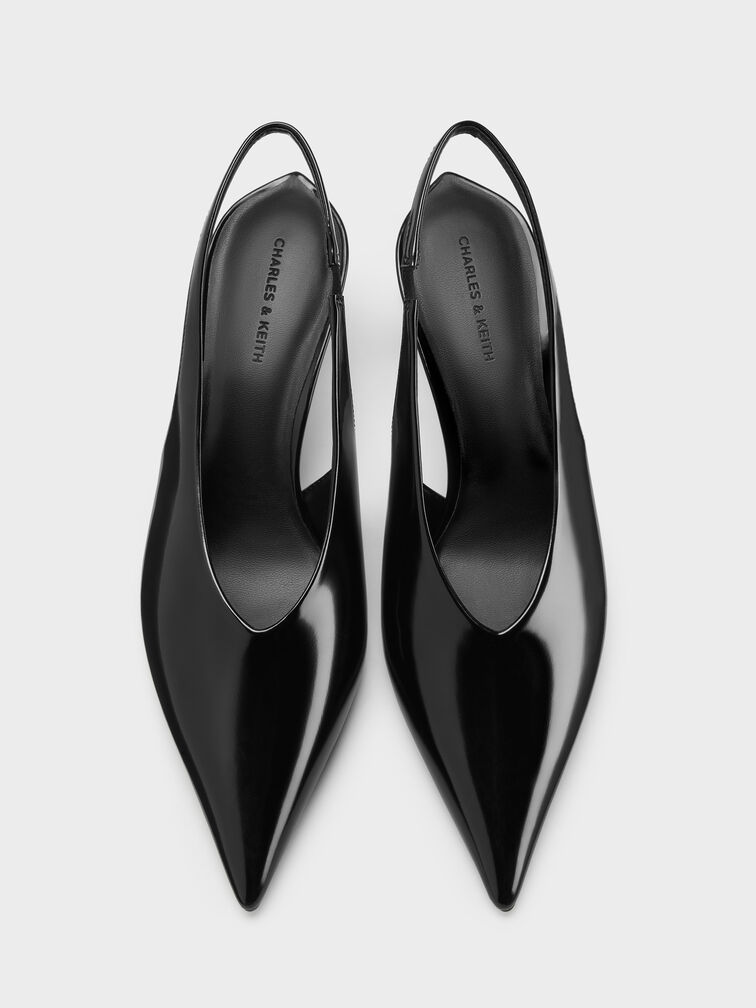 Pointed High-Vamp Slingback Pumps, Black Boxed, hi-res