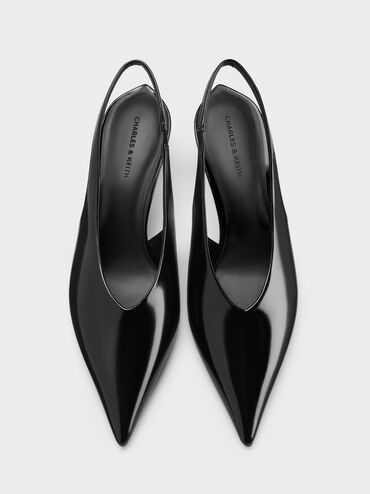 Pointed High-Vamp Slingback Pumps, Black Boxed, hi-res