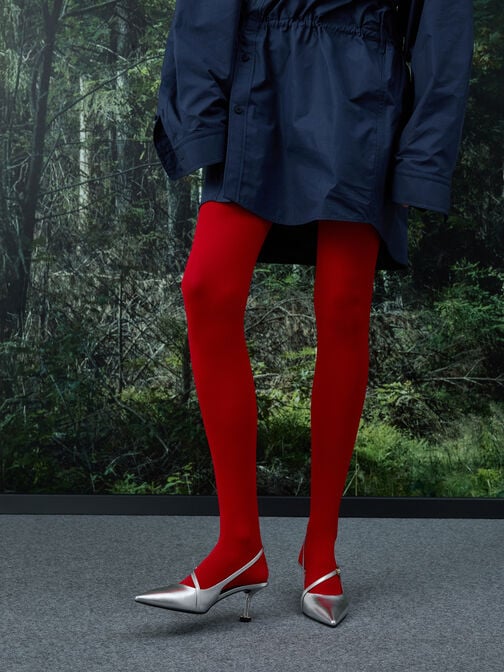 حذاء بامبس وين سلينجباك بكعب منحوت وإبزيم معدني, فضي, hi-res