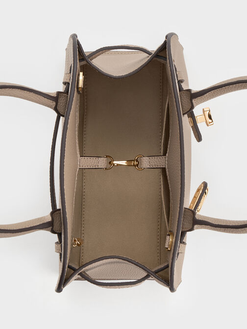 Aubrielle Belted Tote Bag, Taupe, hi-res