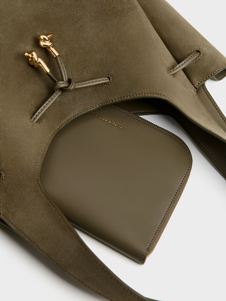 Mila Metallic-Knot Tote Bag, Deep Olive, hi-res