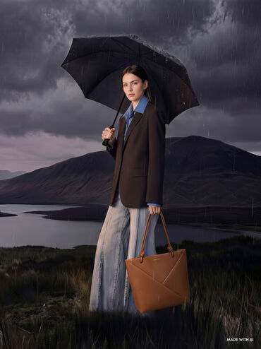 حقيبة تسوق ميدوري ذات التصميم الهندسي, شوكولاتي, hi-res