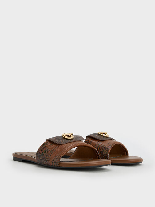 Lizard-Print Metallic-Accent Slide Sandals, Animal Print Brown, hi-res