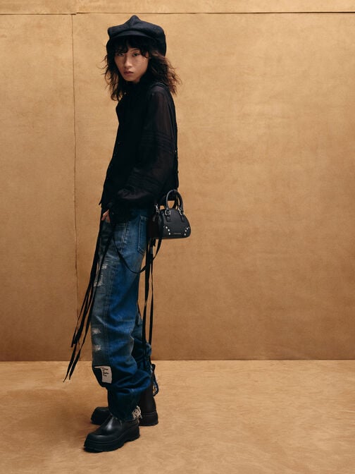 شنطة يد بوببي مزينة بدبابيس, أسود كلاسيكي, hi-res