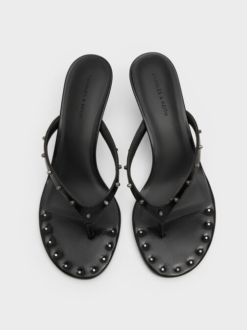 Briella Studded Heeled Thong Sandals, Black, hi-res