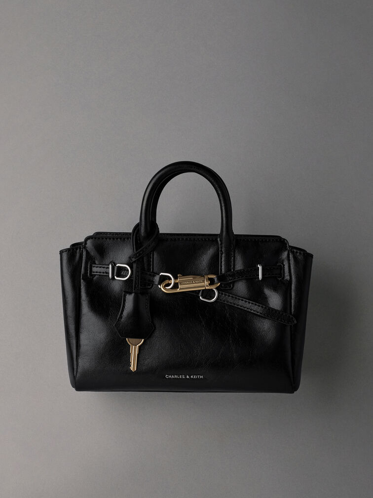 Mini Delfina Belted Tote Bag, Noir, hi-res
