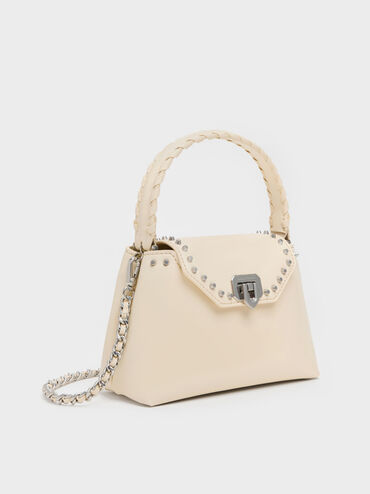 Arwen Studded Top Handle Bag, Beige, hi-res