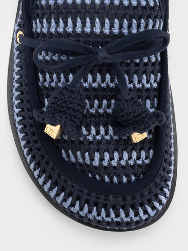 Crochet & Suede Flower Mules, Blue, hi-res