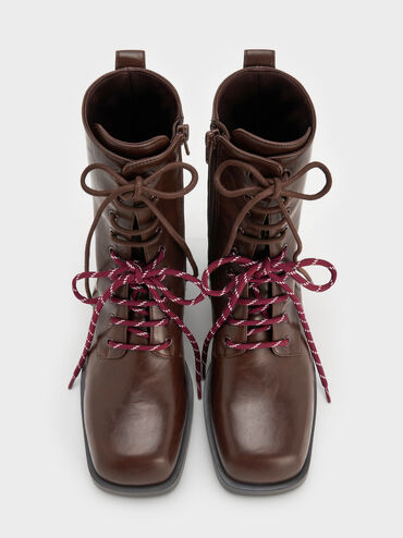 بوت لوغان برباط مزدوج منتصف الساق ستايل كومبات, بني داكن, hi-res