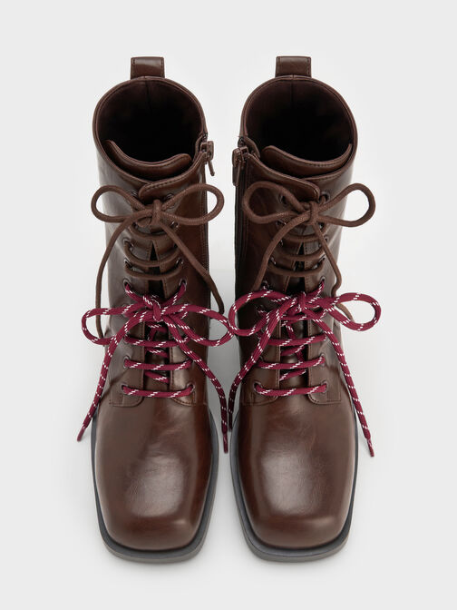 بوت لوغان برباط مزدوج منتصف الساق ستايل كومبات, بني داكن, hi-res