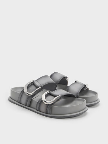 Gabine Leather Ombre Buckled Sandals, Light Grey, hi-res