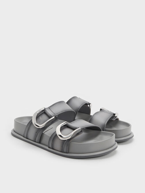 Gabine Leather Ombre Buckled Sandals, Light Grey, hi-res