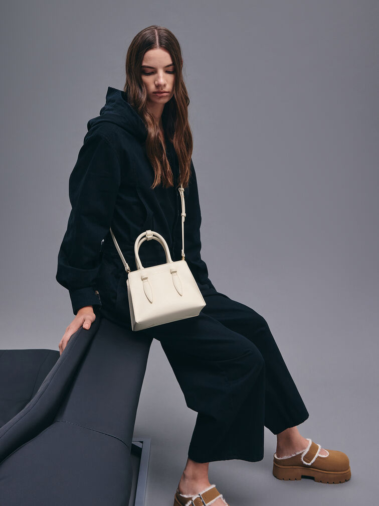 حقيبة توت من ألين بتصميم متماسك على شكل شبه منحرف, كريمي, hi-res