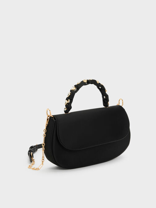 حقيبة إيليان من الساتان ومقبض يد علوي مرصع بالأحجار, أسود, hi-res