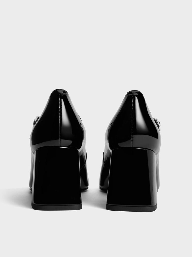 حذاء ماري جين من الجلد اللامع بكعب عالٍ عريض, أسود براق, hi-res