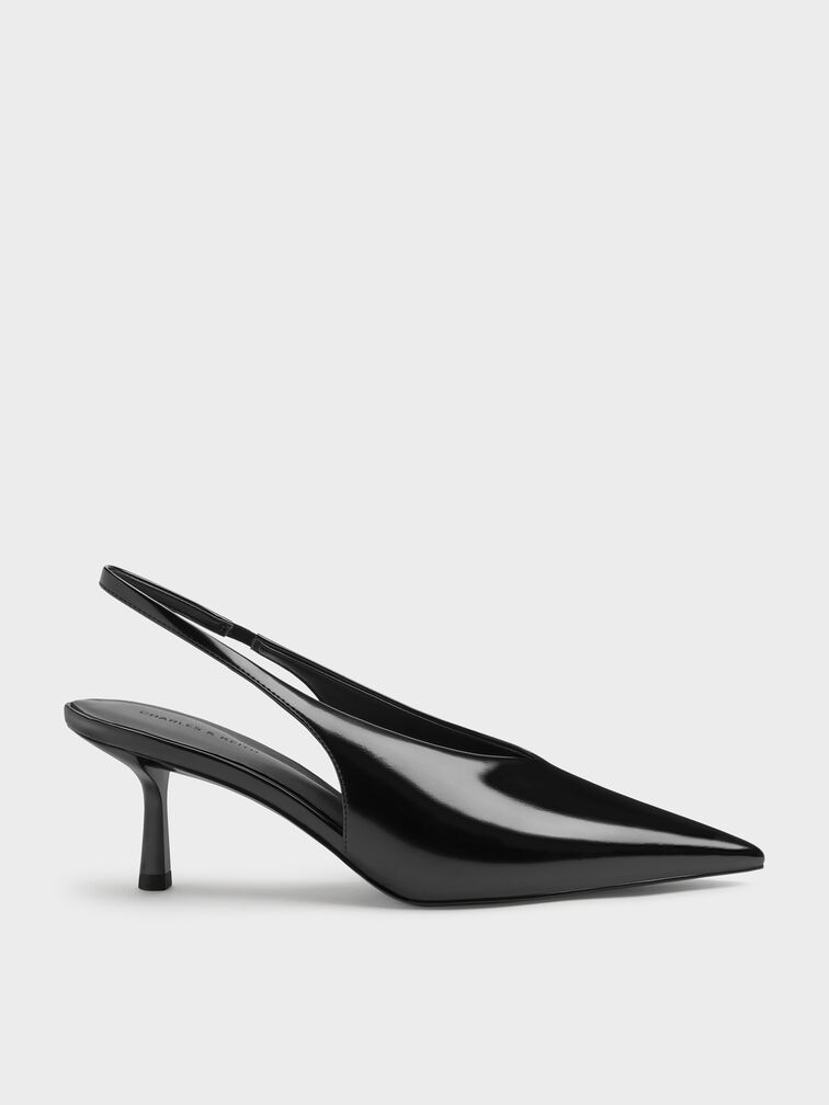 Pointed High-Vamp Slingback Pumps, Black Boxed, hi-res