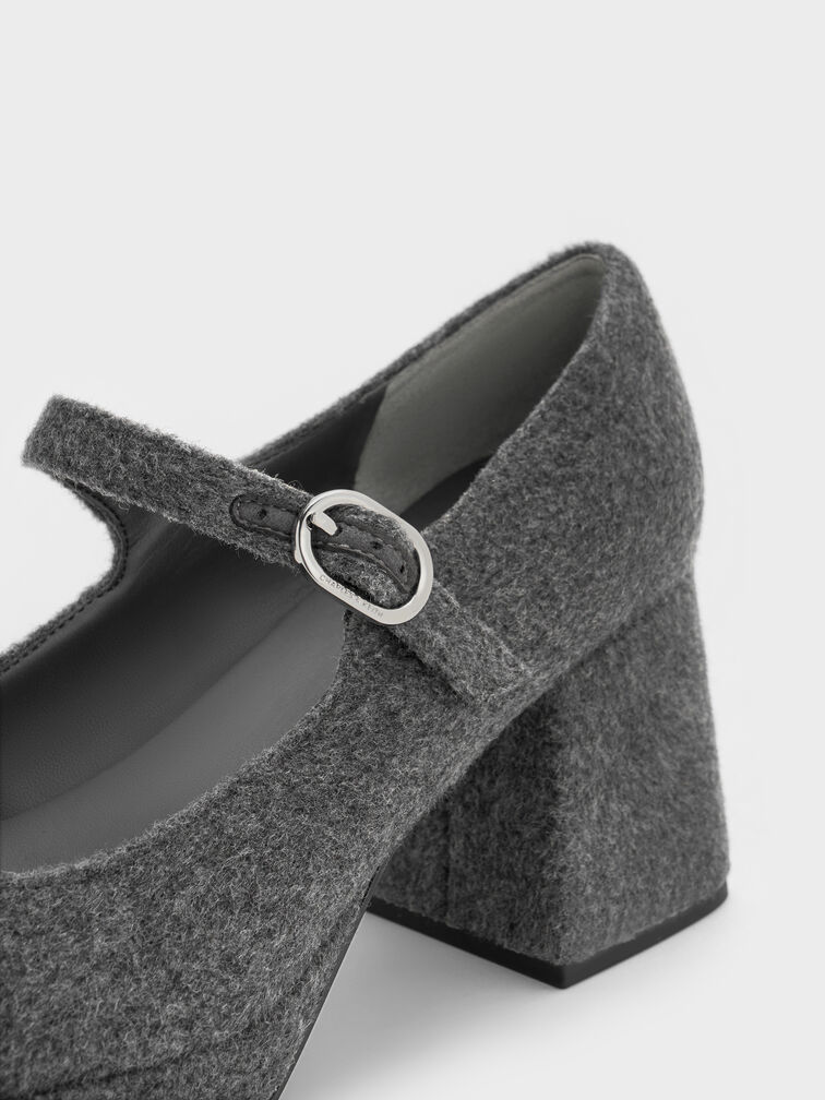 Felt Platform Mary Jane Pumps, Grey, hi-res