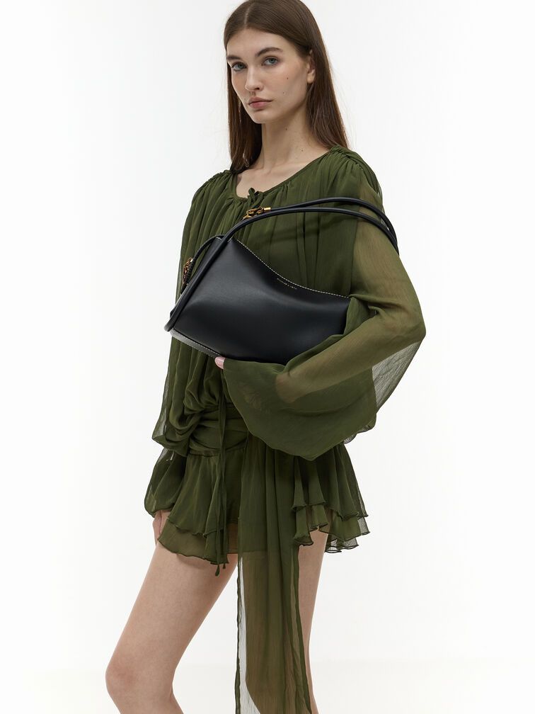 حقيبة كتف ليلا لينة بتصميم أنبوبي, أسود, hi-res