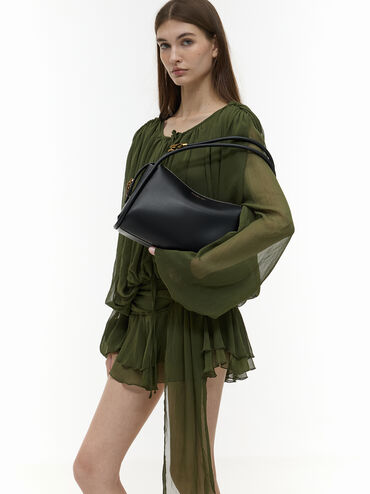 حقيبة كتف ليلا لينة بتصميم أنبوبي, أسود, hi-res