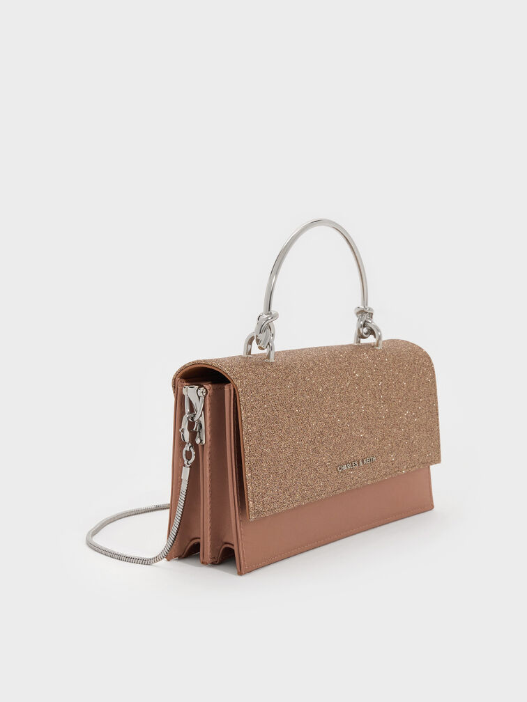 محفظة كريستين بسلسلة وتصميم لامع, برونزي, hi-res