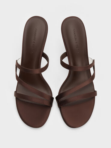 Arden Satin Wavy Heeled Mules, Dark Brown Textured, hi-res