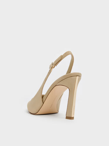 Kerra Faux Suede Pointed Slingback Pumps, Beige, hi-res